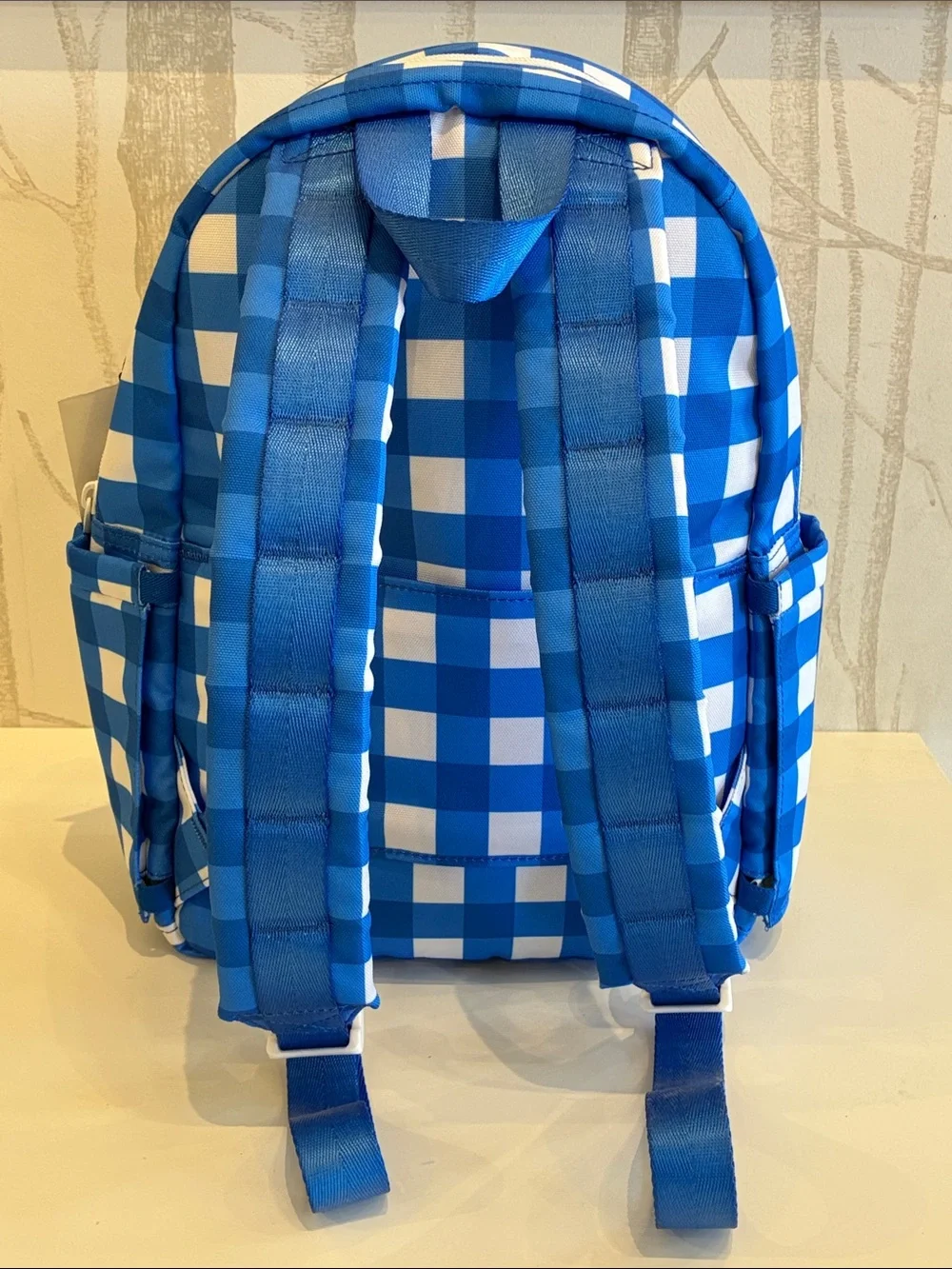 STATE Blue & White Gingham Mini Backpack with Cherry Charm